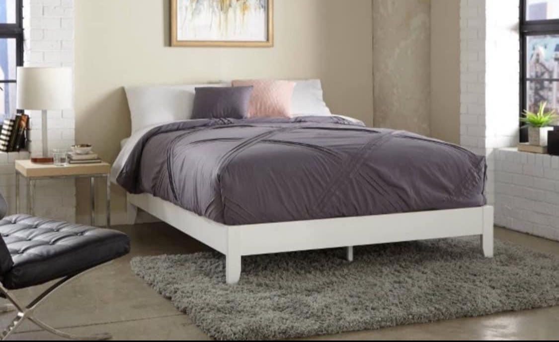 New Queen Size White Platform Bed