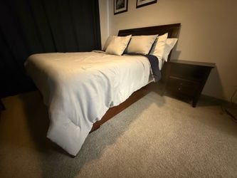 Queen Bed Frame with Mattress and Boxspring,  & with Night Stand