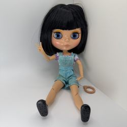 NEO Blythe Doll Black Bob Hair Short Face Custom BJD Jointed Toy 4 Eye Color