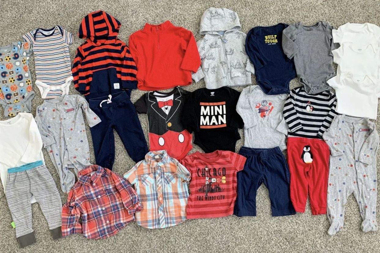 Huge Lot Of 24 Toddler Boys Size 6-12 Months Clothes Baby Pants Shirts Sweats Disney Old Navy Carter’s