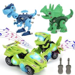 Dinosaur Toys Playset, STEM Learning, Take Apart Fun, Construction Building Set, Automatic Dino Transformers Car with Music, Best Toy for 3 4 5 6 7 Ye