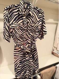 Banana Republic — Zebra Print Shirt Romper natural linen