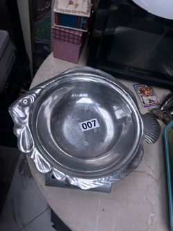 Vtg Silver Metal Fish-Shaped Decorative Bowl