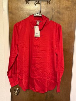 H&M Red Button-Down Long Sleeve Shirt