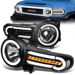 07-14 Toyota FJ Cruiser LED Headlights Black Housing With Clear Corners, Luces LED Cascara Negra