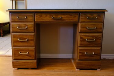 Wood Desk with Glass Top – 5 Drawers