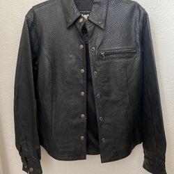 Harley-Davidson Perforated Riding Leather Motorcycle Jacket Shirt Lightweight Snap Button XS 