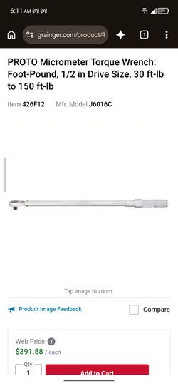 Torque wrench PROTO Micrometer Torque Wrench: Foot-Pound, 1/2 in Drive Size, 30 ft-lb to 150 ft-lb