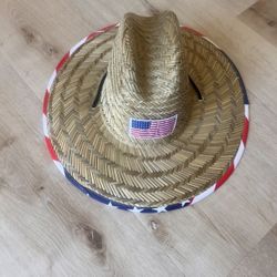 American Flag Wide Brim Straw Hat USA Beach Fishing Sun Hat