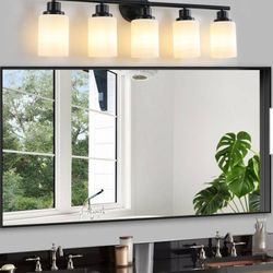 31.5 in. 5-Light Black Bathroom Vanity Light Wall Sconce with Frosted White Glass Retails $100