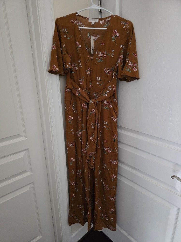 Francesca's Womens Jumpsuit Size Small Short Sleeve Dress Yellow/Orange