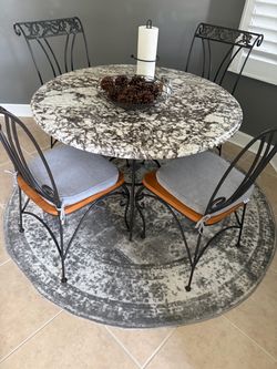 Round Granite Top Dining Table with 4 Chairs