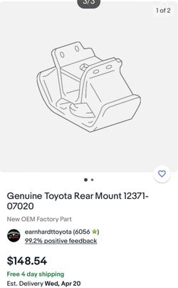 Genuine Toyota Rear Mount 12(contact info removed)0