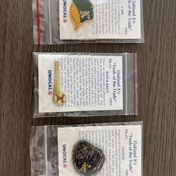 NEW IN ORIGINAL PACKAGE- Vintage 1993 Oakland Athletics "Tools of the Trade" Cap Pins (#1,#2,#3) PRICE FOR ALL 3
