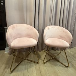 2 Pink Velvet Vanity Chairs Set