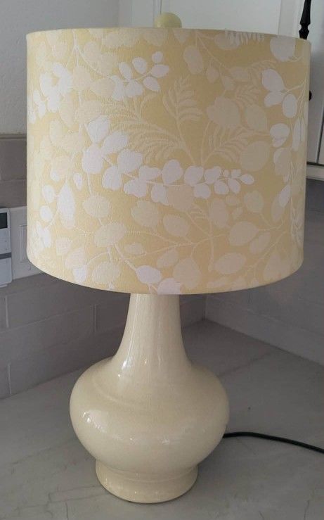Beautiful Butter Yellow Crackled Lamp With Floral Shade 22" X 14"