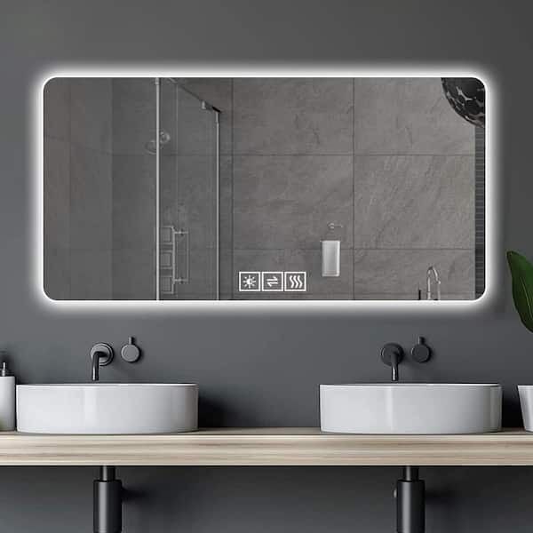 60 in. W x 28 in. H Rectangular Frameless Anti Fog Wall Mount LED Backlit Anti-Fog Bathroom Vanity Mirror in Silver