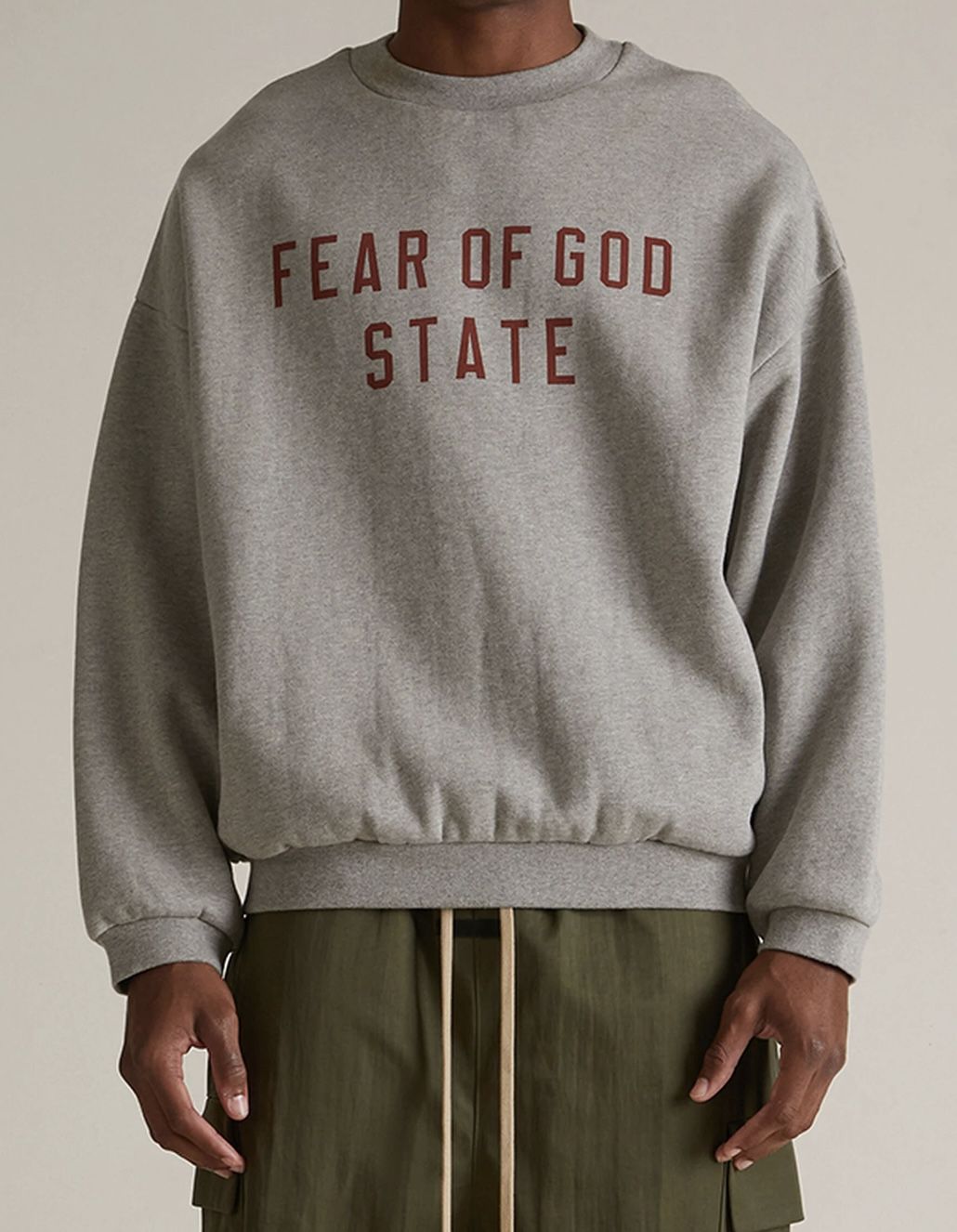 Fear of God Essentials Dark Heather Oatmeal Fleece Crew Neck Sweatshirt
