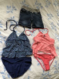 Swimsuits Swimming Costumes and Blue Jeans Shorts For Girls Size 8 to 10