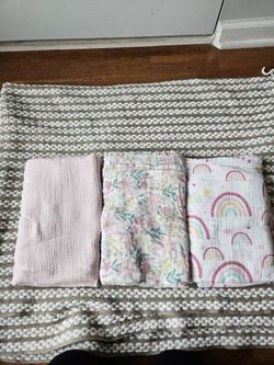 3 Swaddle Blankets - Pink, Floral, Rainbow Patterns