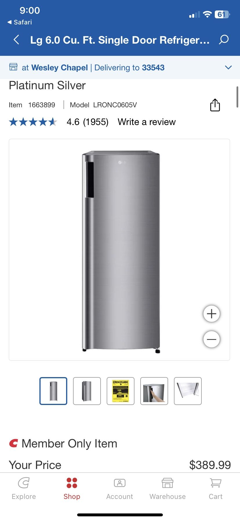 LG Refrigerator 6 Cu Ft