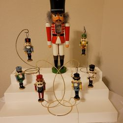 Vintage German Erzgebirgische Nutcracker 15 Inch Tall With Soldier  Ornaments 