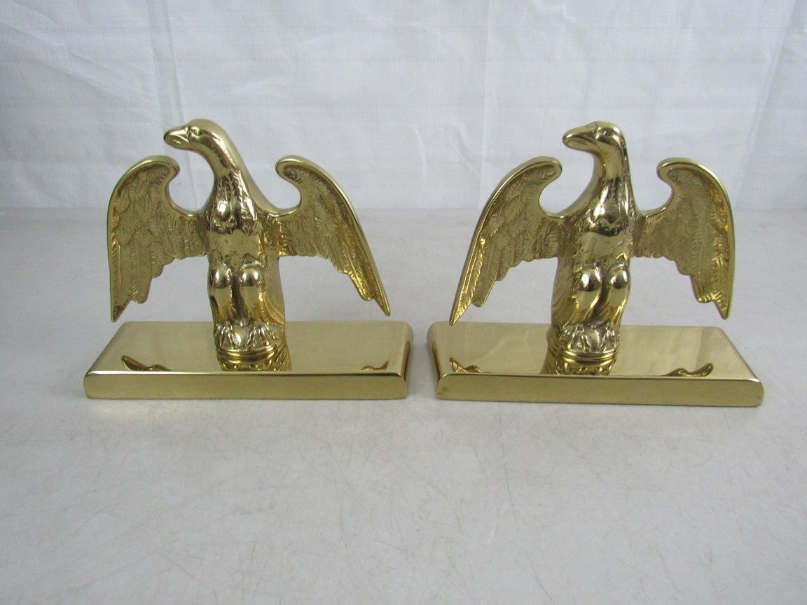 Vintage Virginia Metalcrafters Brass Eagle Heavy Bookends

