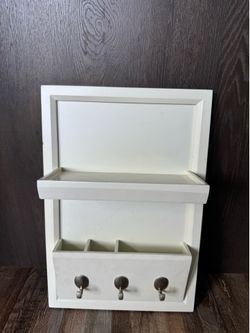 Pottery Barn White Wall Organizer with Shelf, Mail Slots, and Hooks