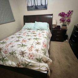 Full Bedroom Set - Espresso Color, Dresser, Night Stand, Mirror And Mattress W/box