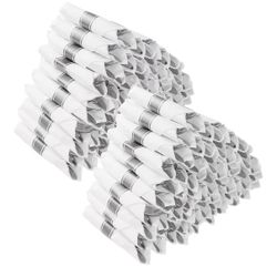 100 Pack Pre Rolled Silver Plastic Silverware, Wrapped Plastic Cutlery Set with Napkin New
