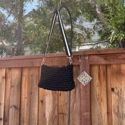 Kingston Textured Crossbody Bag | Convertible Clutch | Handmade Crochet Purse | Structured Black | Zipper Closure