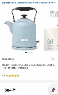 Haden Highclere 1.5 Liter Vintage Cordless Electric Tea Pot Kettle - Pool Blue