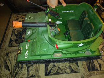 Adventure Force 24 Volt Thunder Tank GREEN Ride-On With Working Cannon and Rotating Turret! For Boys & Girls Ages 3 and up