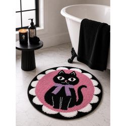 NEW Black and pink Halloween cat decorative rug