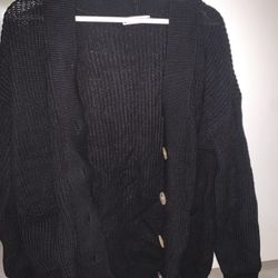 Black Long Knitted Cardigan Sweater With Buttons