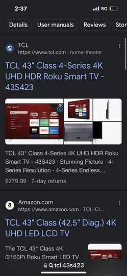 TCL 43 Class 4-Series 4K UHD HDR Roku Smart TV - 43S423