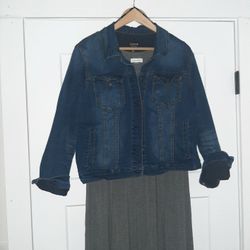 Womens Calvin Klein Long Jersey Knit Maxi Dress (Sz 14)And Jean Jacket