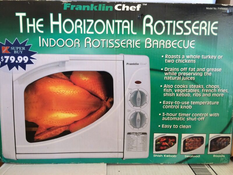 Franklin chef/ horizontal indoor rotisserie barbecue
