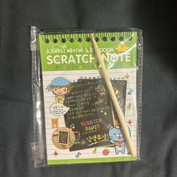 Cute Korean scratch note set with sticky notes, paper, and a pencil