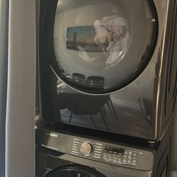 Samsung 5.0CuFt Smart Washer and 7.5CuFt ELECTRIC Dryer with Steam Sanitize+in Black Stainless Steel