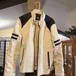 Fried Denim White and Black Leather Jacket