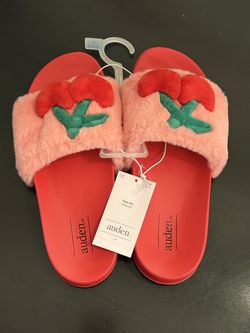 Cherry Faux Fur Slides