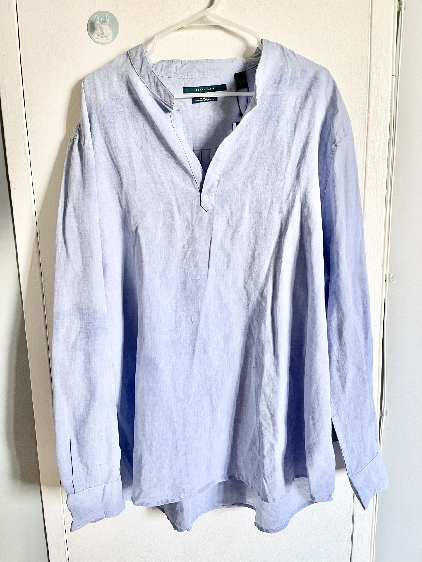 Perry Ellis Blue Casual Mans Linen Shirt Size XXL