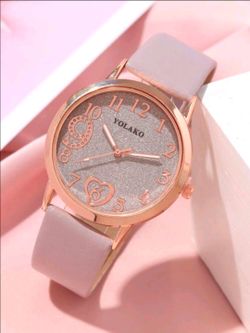 Women's Rose Gold Quartz Watch Pink PU Leather Strap Glitter Dial Casual Fashion Wristwatch
Add a stylish touch to your everyday look with this women'