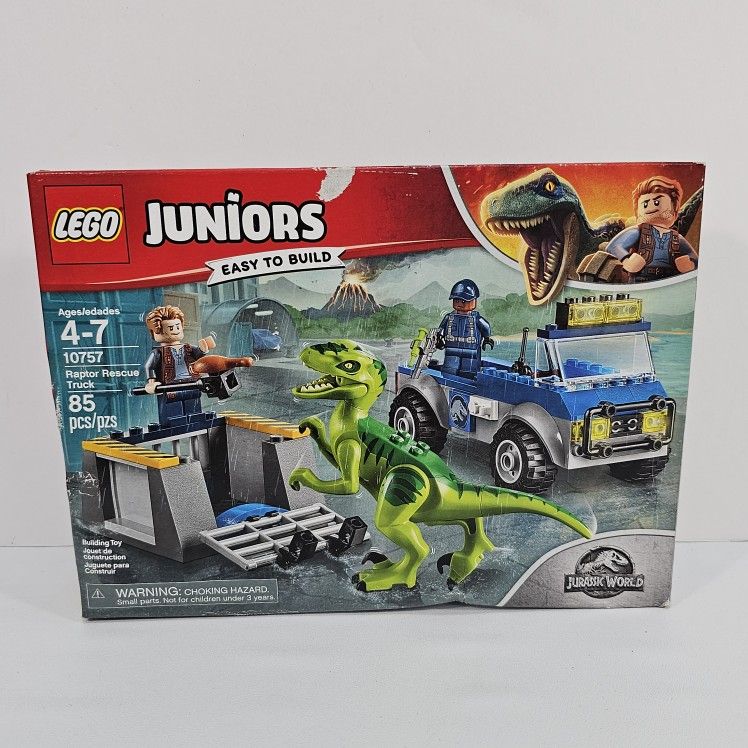 LEGO Juniors 10757 Raptor Rescue Truck Jurassic World Set, 85 Pcs - New -Retired