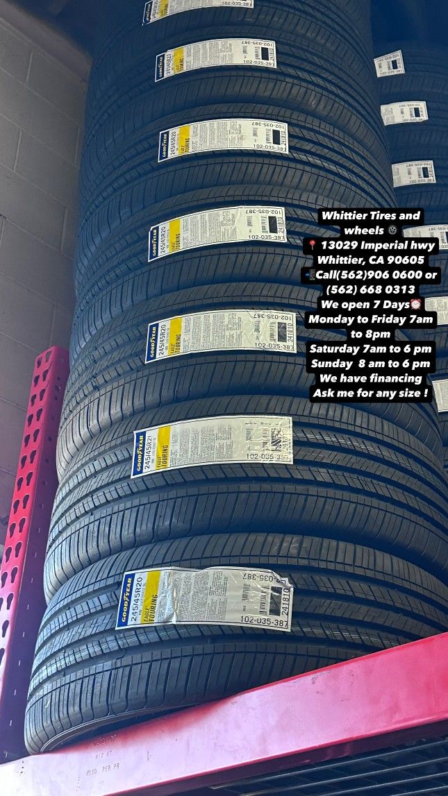 SET OF NEW TIRES 245/45R20 GOODYEAR EAGLE TOURING, INCLUDING MOUNTING AND BALANCING. ASK ME FOR ANY SIZE OR BRAND, WE HAVE THE BEST PRICES OF CALIFORN