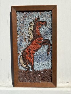 Vintage Gravel Pebble Mosaic Horse Hanging Art