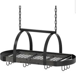 Hanging Pot Rack, Pot Hanger for Kitchen, Ceiling Mounted Pot Holder, Cookware Organizer with 12 S-Shaped Hooks, for Pot, Pan Storage, Space-Saving