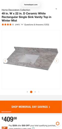 Vanity Top New 49 in. W x 22 in. D Ceramic White Rectangular Single Sink in Winter Mist