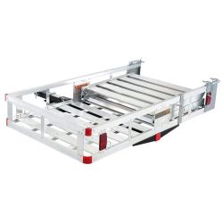 970#  Hitch Mount Cargo Carrier, 48.03" x 27.87" Aluminum Hitch Cargo Rack with Folding Ramp, Hitch Rack Basket with Stabilizer and Straps, 500LBS Mob